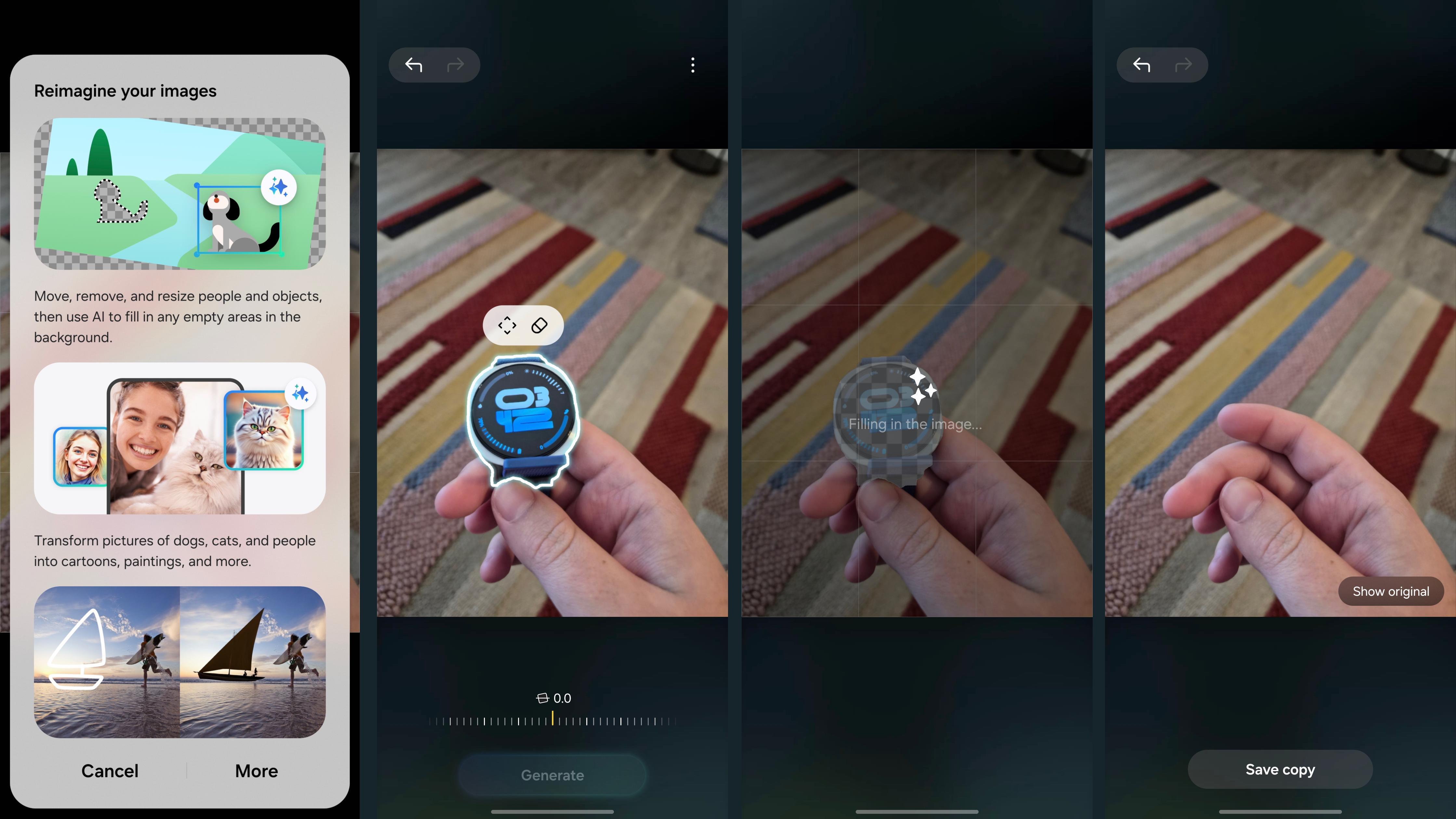 Removing a Galaxy Watch 8 with the Object Eraser on the Galaxy Z Flip 7.