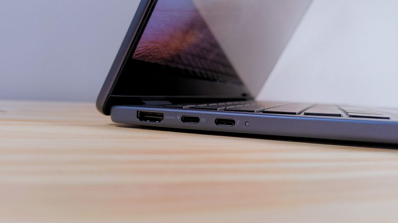 Close up of the ports on the left side of the Dell 16 Plus 2-in-1