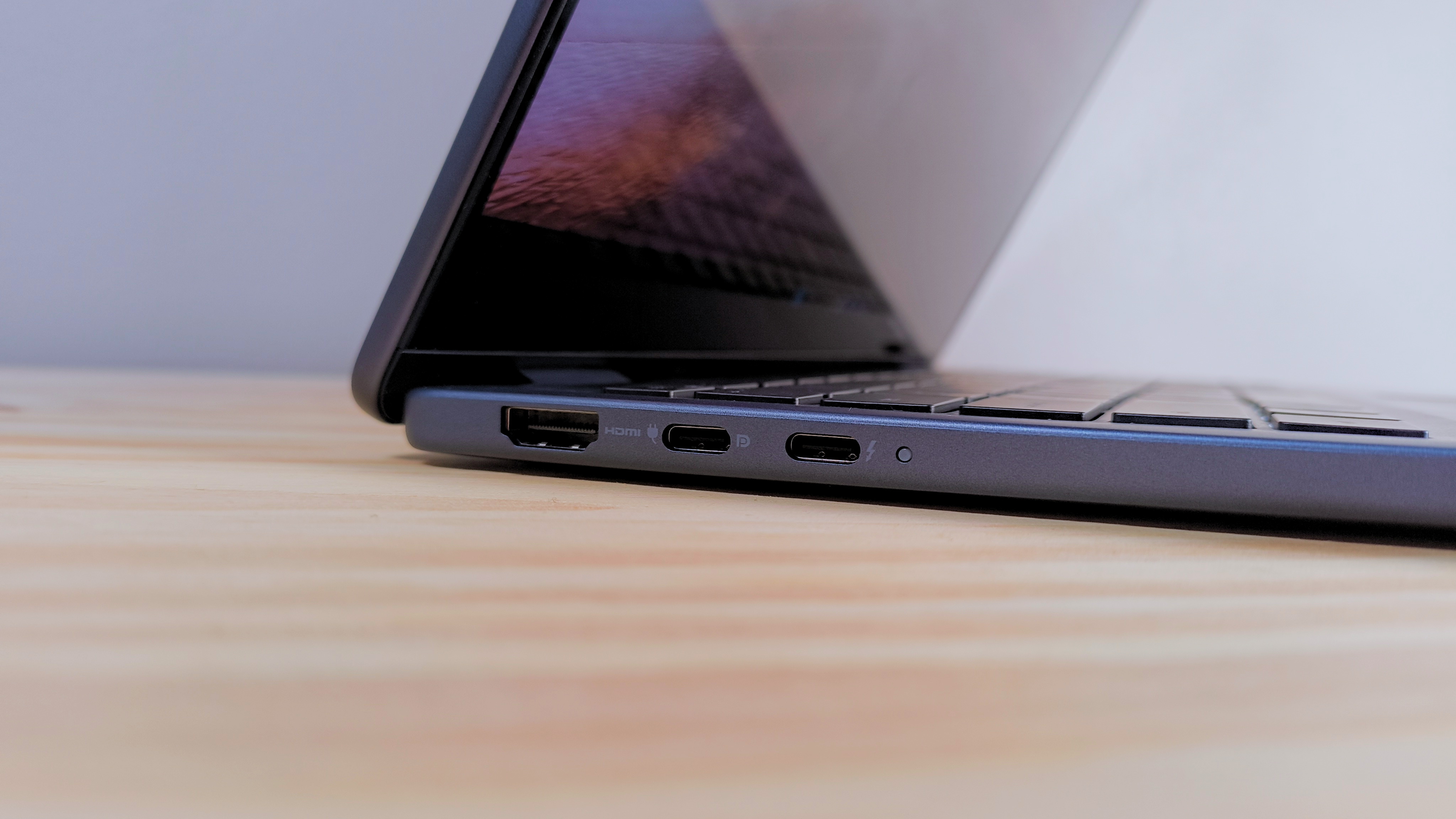 Close up of the ports on the left side of the Dell 16 Plus 2-in-1