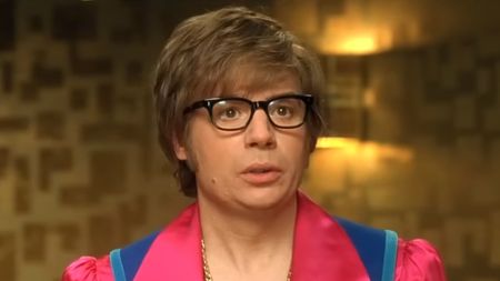 Austin Powers looking surprised in Goldmember. 