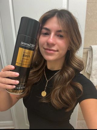 Emma Aerin Becker is a fan of the hold and feeling of the Tresemmé Ultra Fine Hairspray.