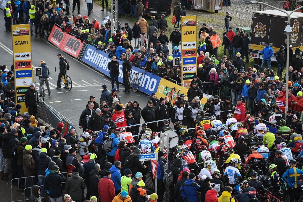 The riders line-up on the start line