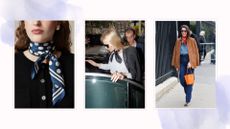 three women including Kate Moss wearing neck scarves