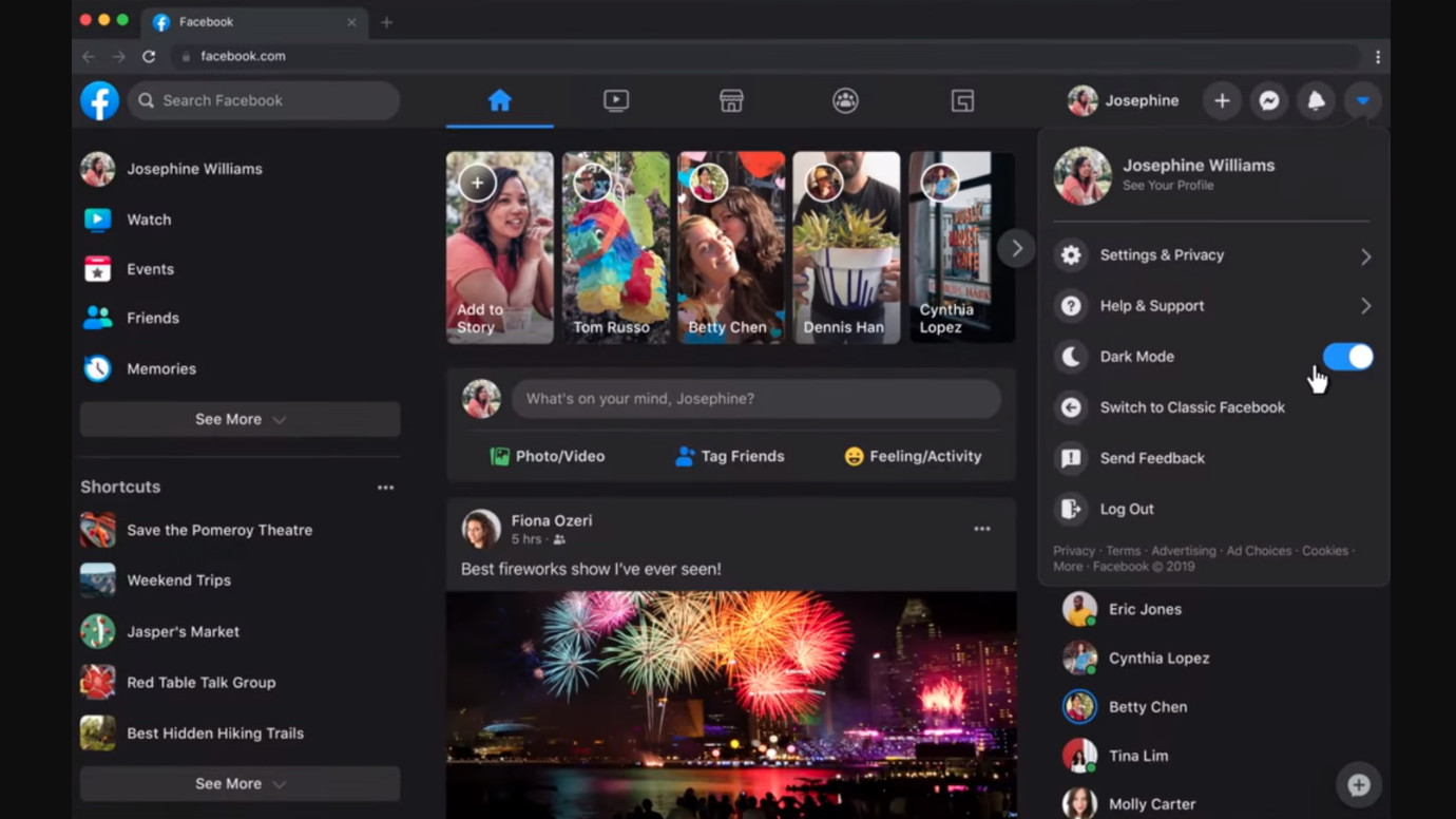 Facebook dark mode
