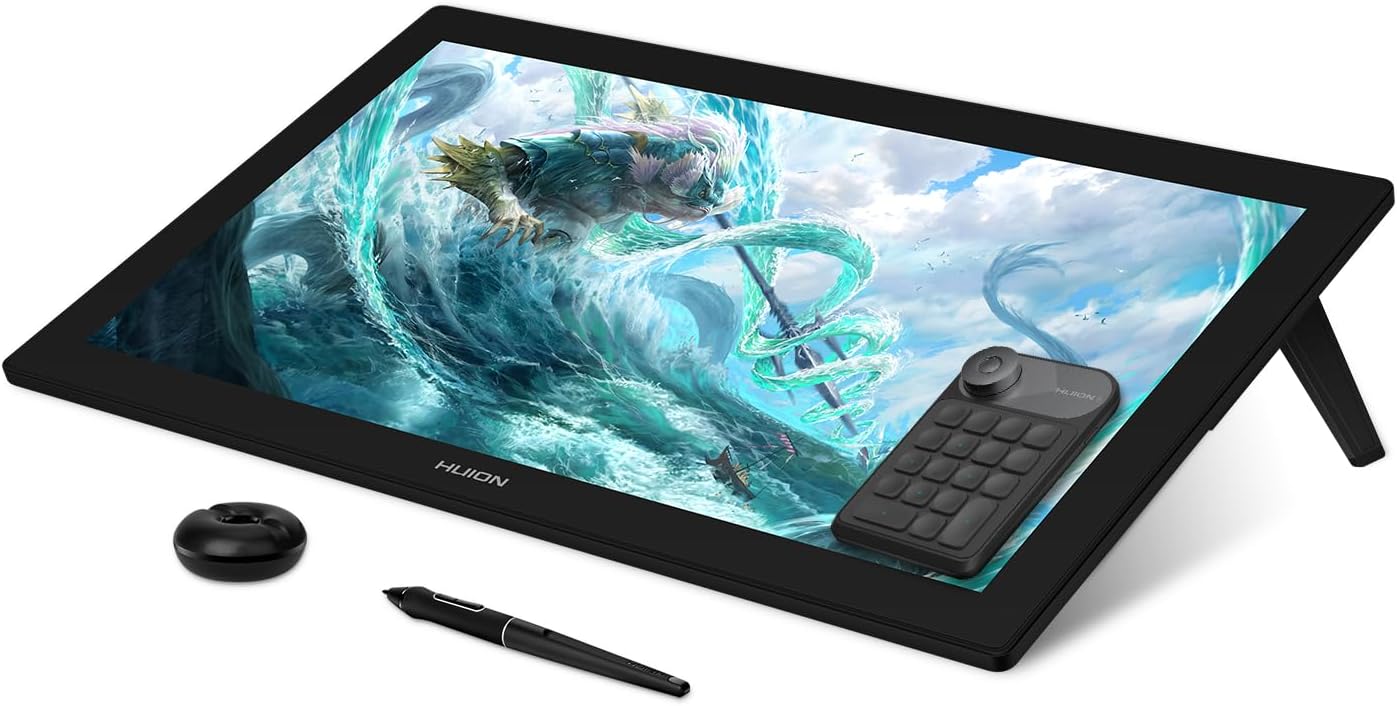 Huion Kamvas Pro 24 4k Uhd Graphics Drawing Tablet With Full-Laminated Screen Anti-Glare Glass 140% Srgb - Battery-Free Stylus 8192 Pen Pressure and Wireless Express Key, 23.8 Inch Black