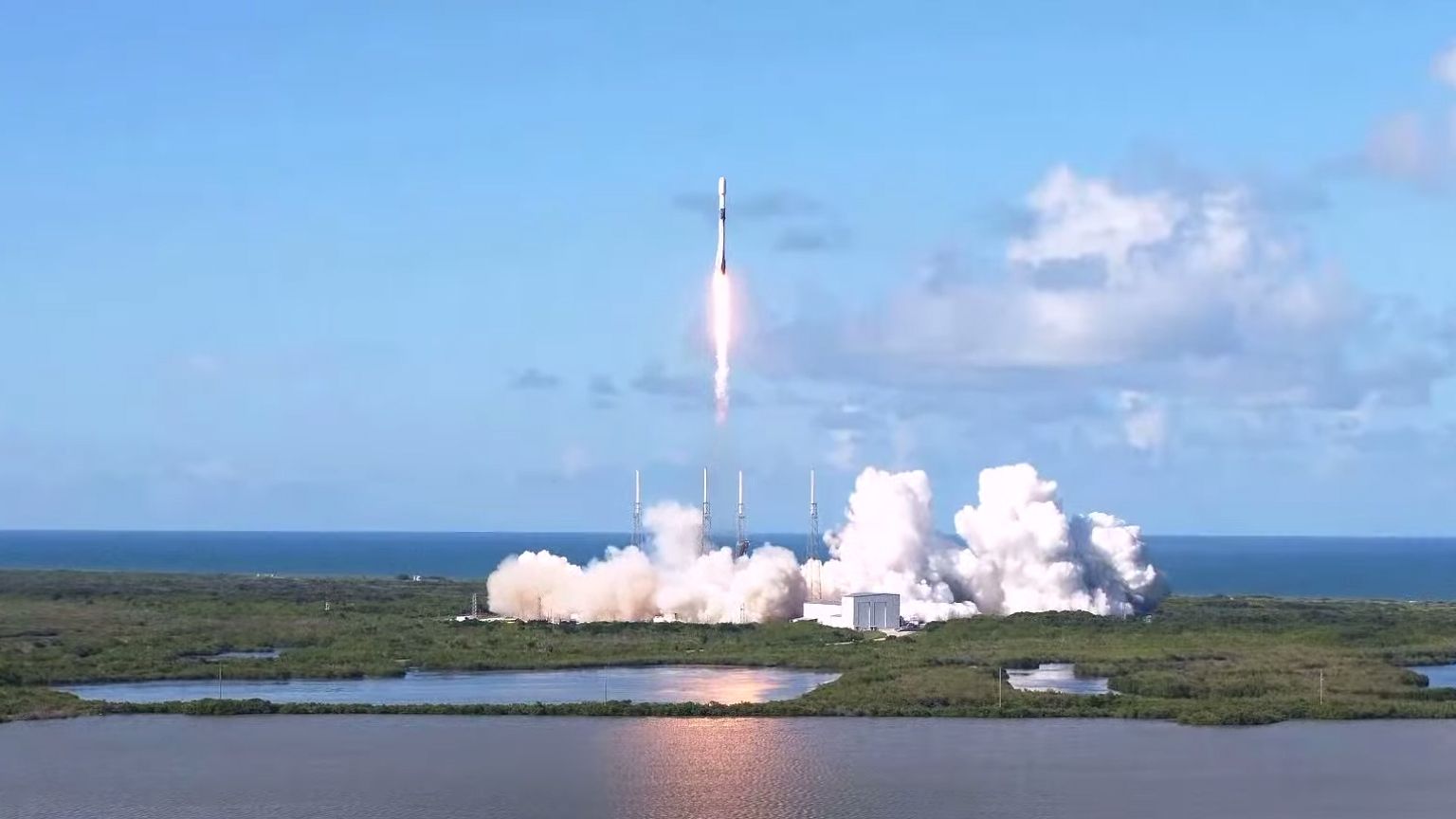 A SpaceX Falcon 9 rocket lifts off from Cape Canaveral Air Force Station in Florida, carrying the Anasis 2 satellite, on