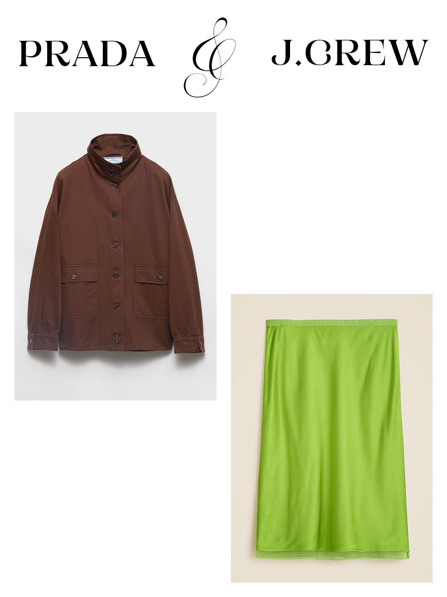 A slide with two images from Prada (left) and J.Crew (right) with both brands' names printed in capital black serif letters.