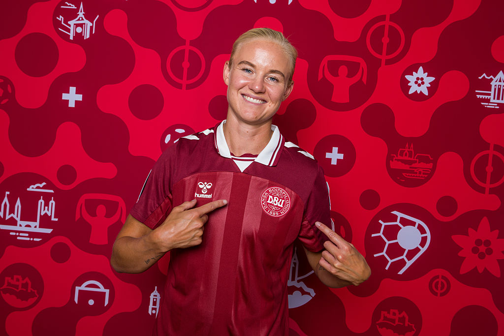 Pernille Harder of Denmark poses for a portrait during the Official UEFA Women's EURO 2025 Portrait Session on June 25, 2025 in Elsinore, Denmark.