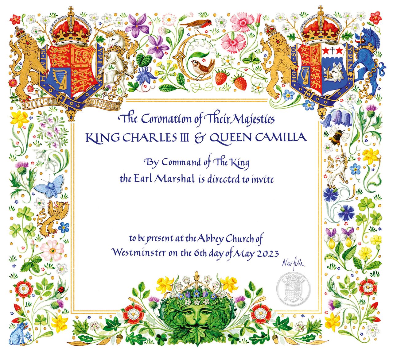 The 2023 Coronation invitation for King Charles III and Queen Camilla.