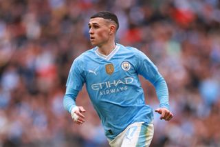 Phil Foden of Manchester City during the Emirates FA Cup Semi Final match between Manchester City and Chelsea at Wembley Stadium on April 20, 2024 in London, England. (Photo by Marc Atkins/Getty Images) (Photo by Marc Atkins/Getty Images)