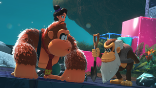 donkey kong bananza screenshot showing DK and cranky kong