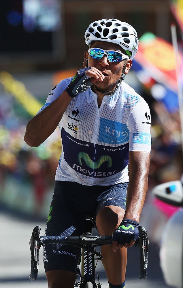 Nairo Quintana crosses the finish line of stage 20