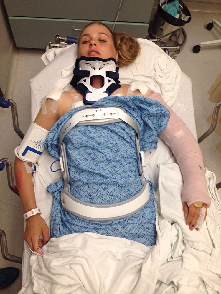 Julie Leth placed in a back brace after fracturing vertebra T6