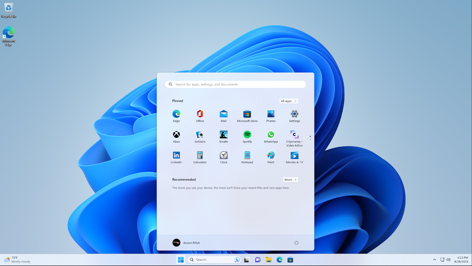 Menú Inicio de Windows 11