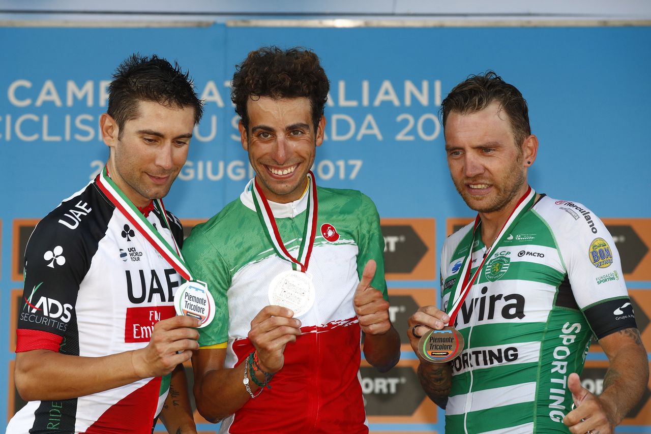 The podium of the Italian national championship road race