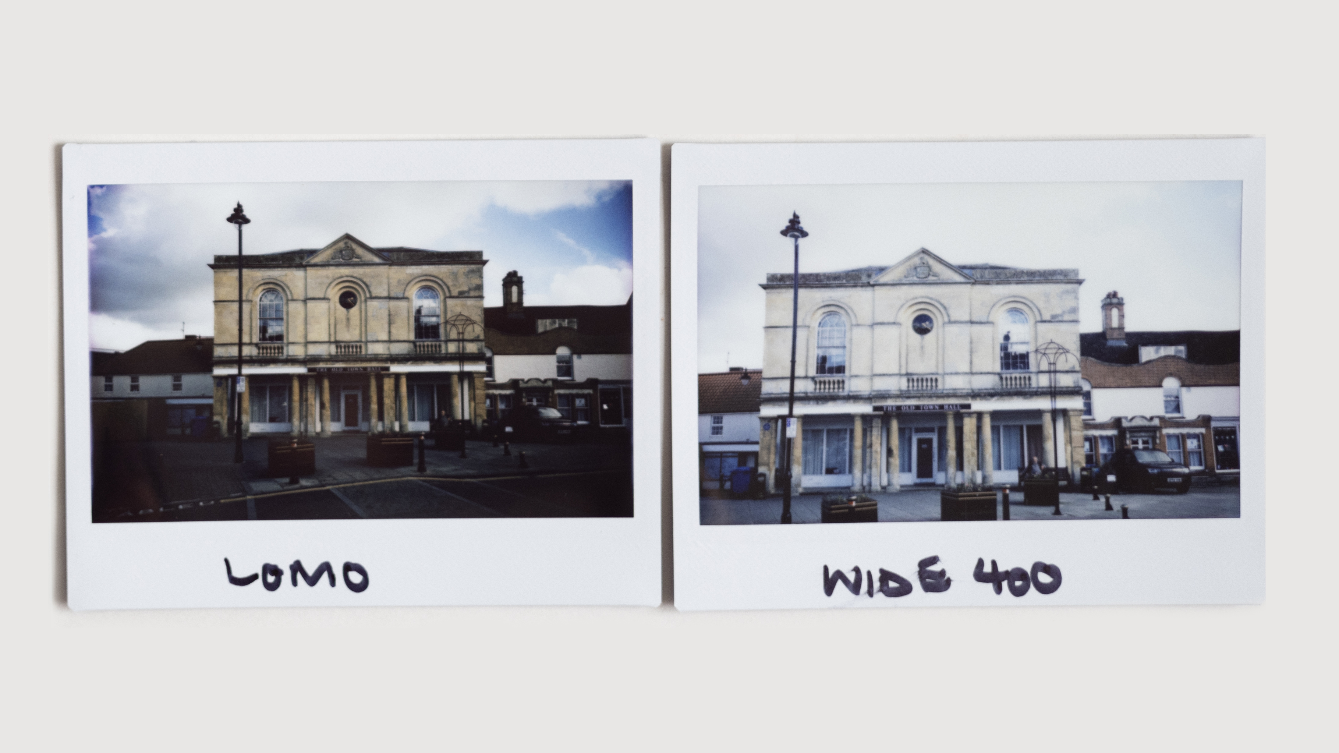 Side by side example photos taken with the Lomo'Instant Wide Glass and the Instax Wide 400