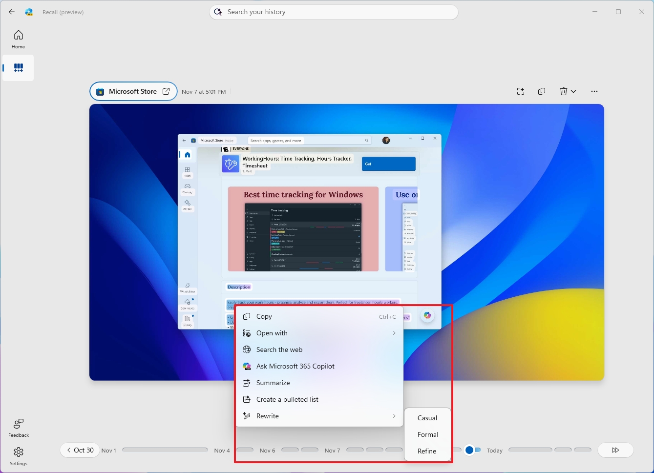 Recall Click to Do text actions