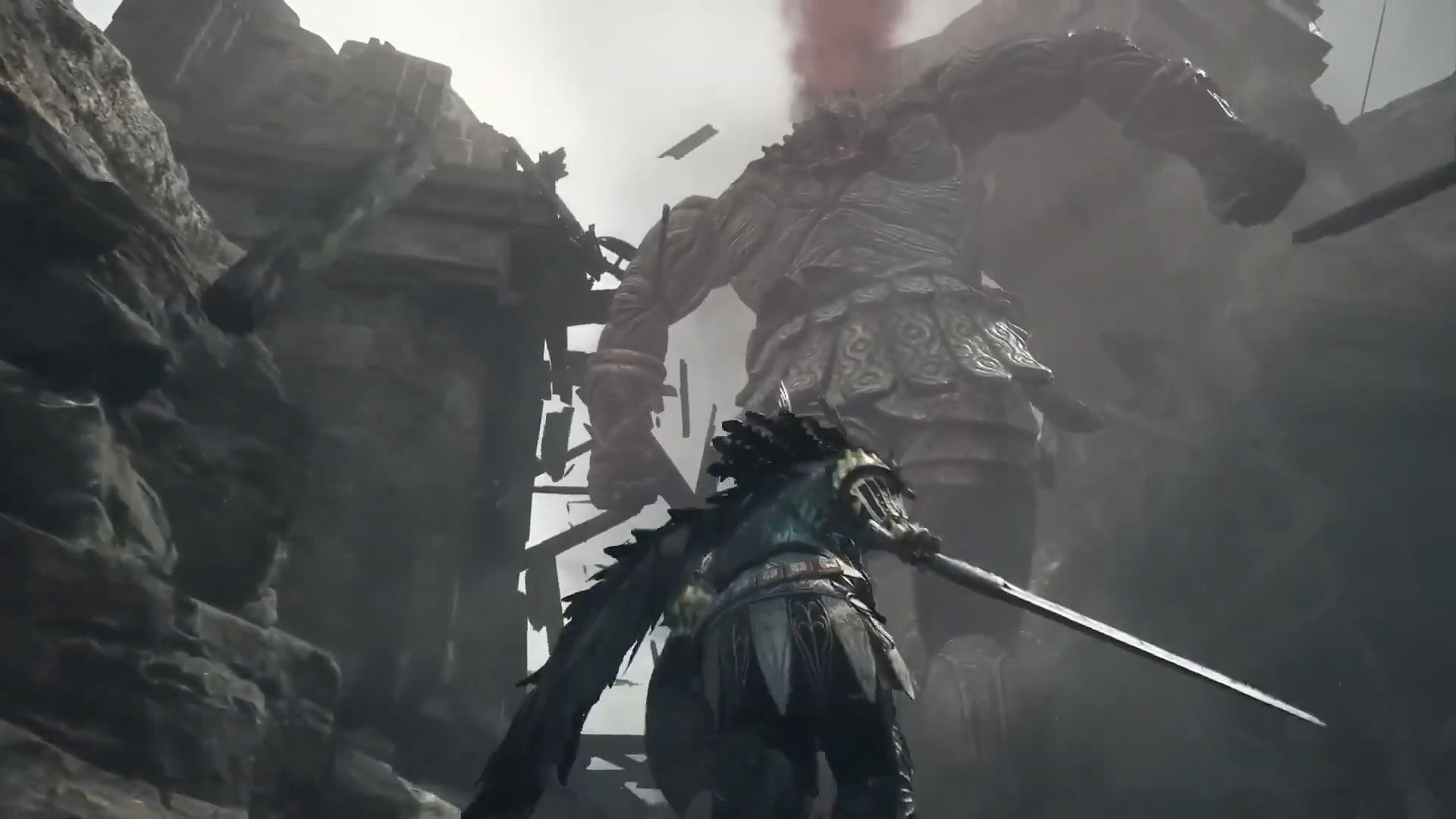 A player charging towards a fight with a giant during the real-time combat RPG, Dragon's Dogma 2
