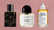 A selection of 'cosy perfumes' from brands including Jo Loves, Byredo and Maison Margiela/ in a dark pink template