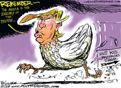 Political Cartoon U.S. Donald Trump White House Correspondents Dinner chicken