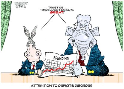 Political cartoon U.S. Congress budget deal deficit