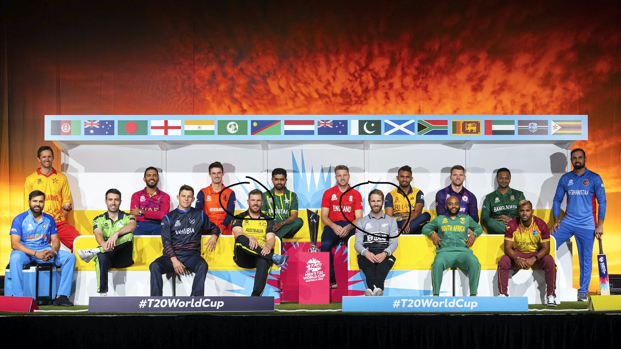 All the T20i World Cup cricket captains, with New Zealand&#039;s and Australia&#039;s ringed