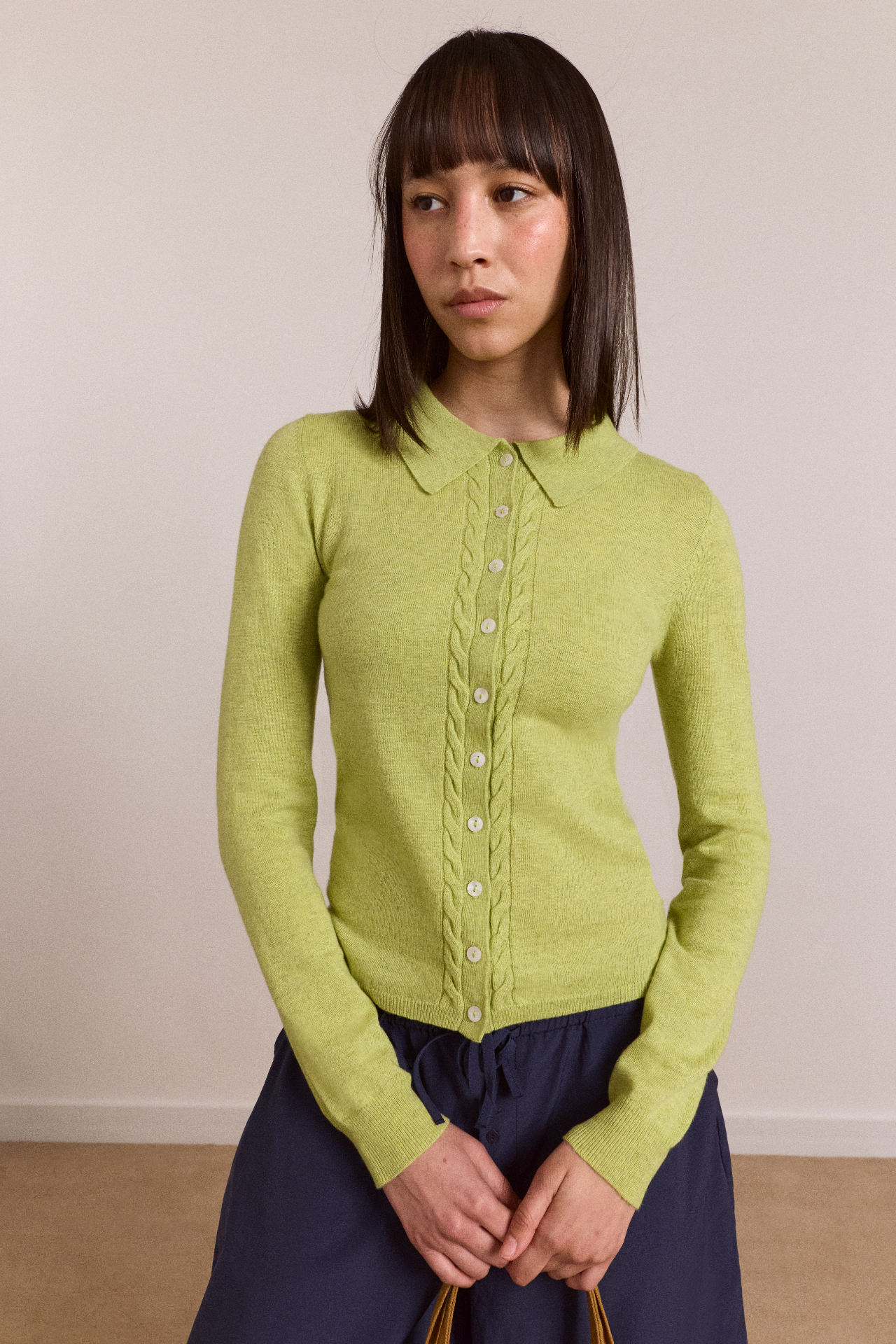 Voula Wool and Cashmere Blend Cardigan - Lime
