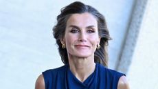 Queen Letizia of Spain wears a blue top as she arrives at an institutional act of recognition to professionals and volunteers who participated in the different fire extinguishing work in Tenerife at the Arafo Cultural and Recreation Center on October 24, 2023 in Santa Cruz de Tenerife, Spain