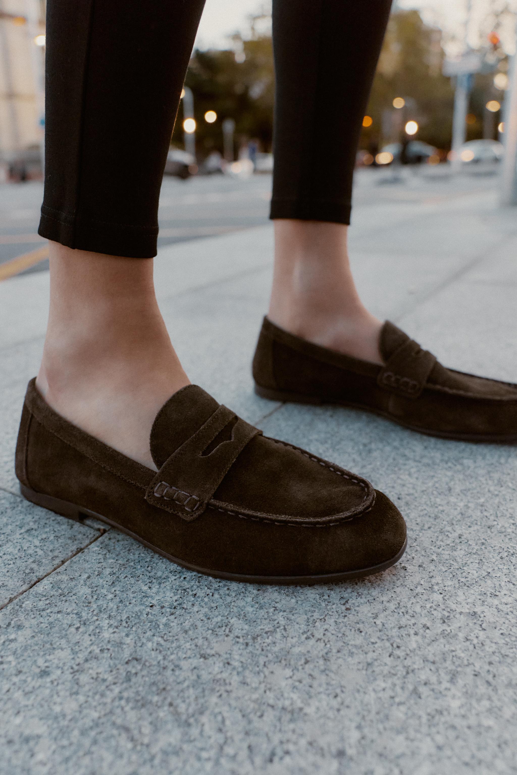 Topstitched Split Leather Loafers