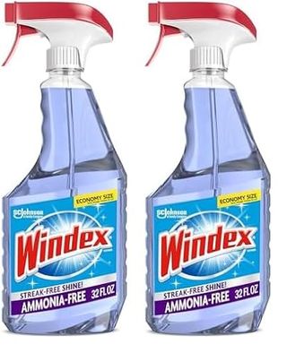 Windex Ammonia-Free Glass and Window Cleaner Spray Bottle, Bottle Made From 100% Recovered Coastal Plastic, Crystal Rain Scent, 32 Fl Oz (pack of 2)