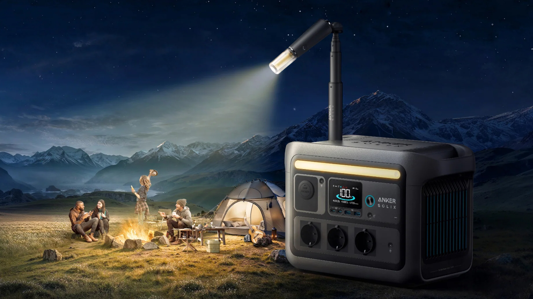 The Anker Solix C800 Plus power station at a campsite