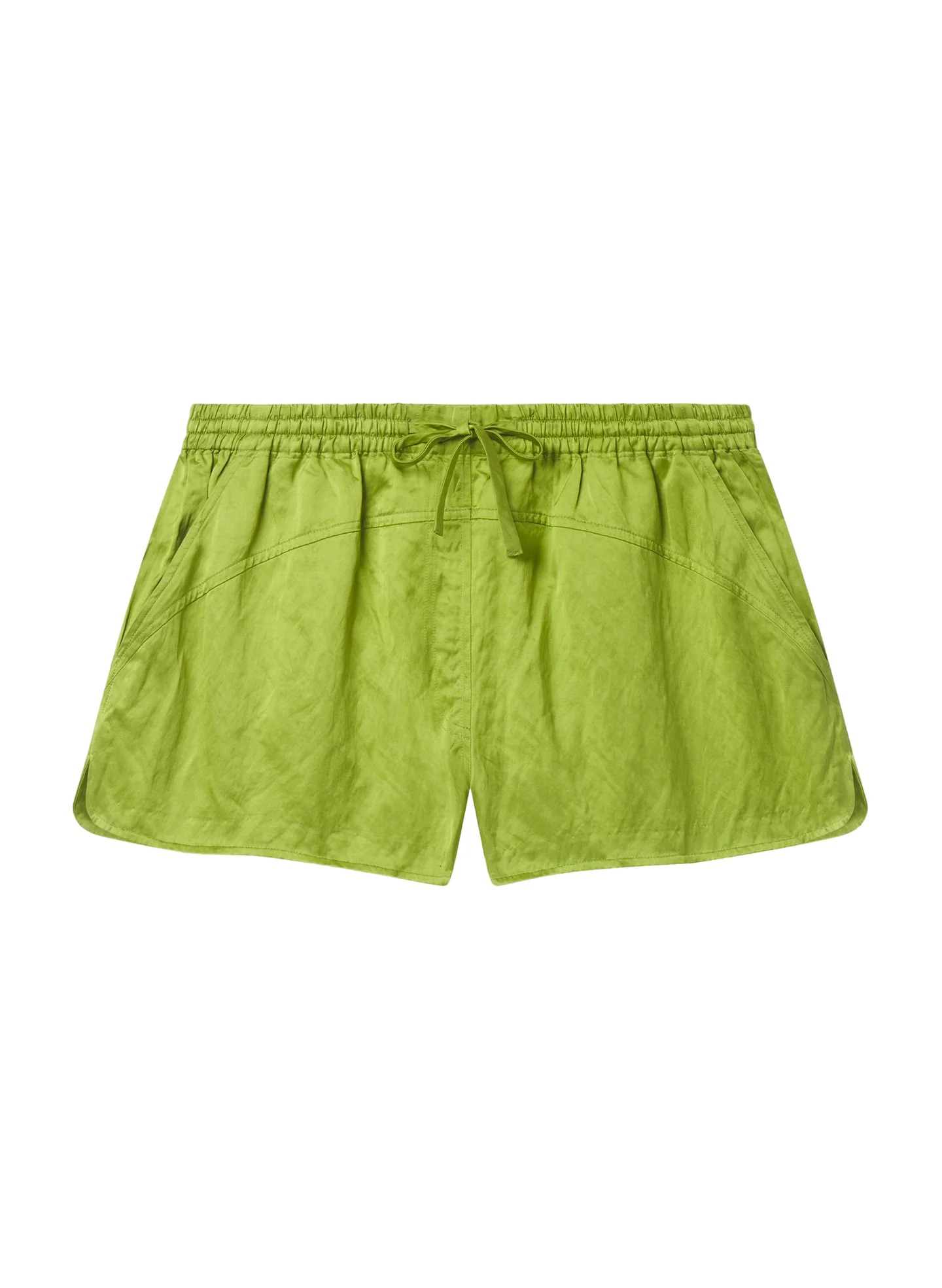green crushed satin textured taffeta drawstring shorts