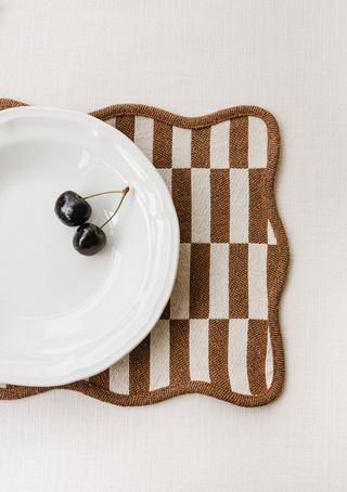 Cotton Placemats Set of 2 in Camel Checkerboard