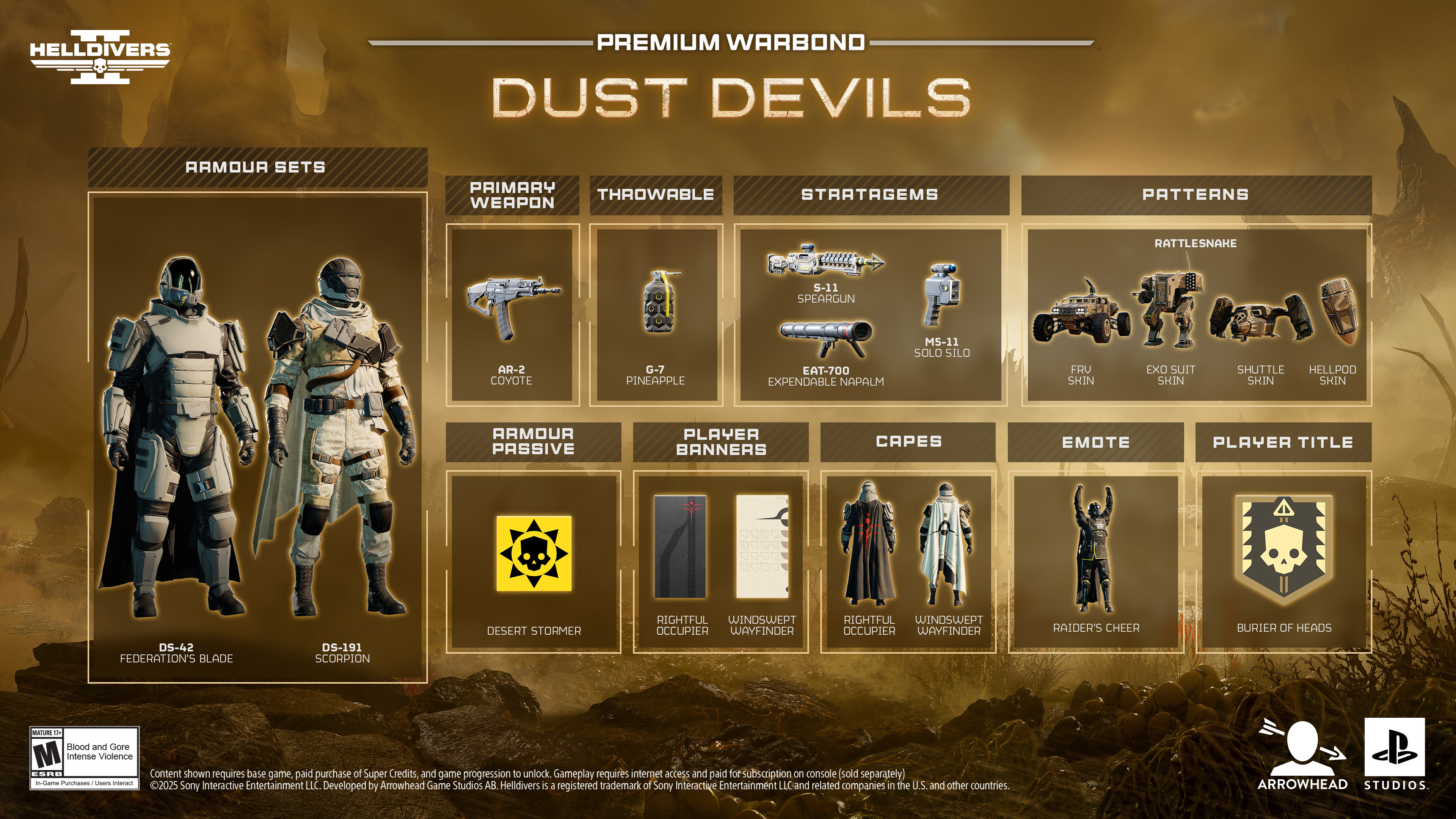An image showing the upcoming Dust Devils warbond in Helldivers 2.