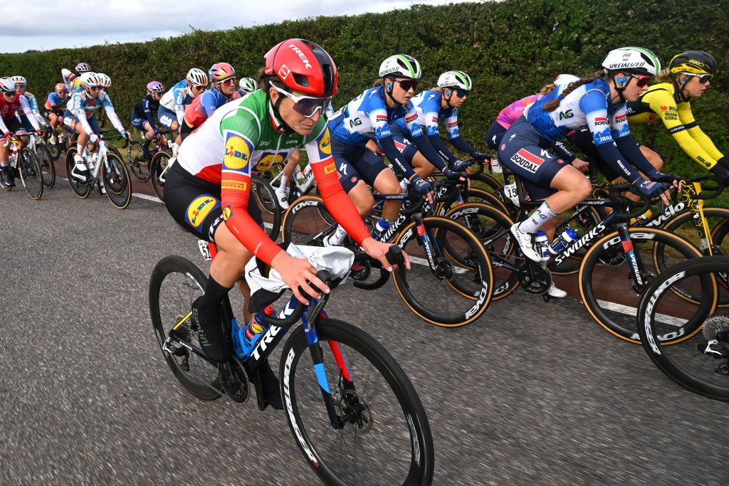 ARNHEM NETHERLANDS OCTOBER 13 Elisa Longo Borghini of Italy and Team Lidl Trek competes during the 26th Simac Ladies Tour 2024 Stage 6 a 1458km stage from Arnhem to Arnhem UCIWWT on October 13 2024 in Arnhem Netherlands Photo by Luc ClaessenGetty Images