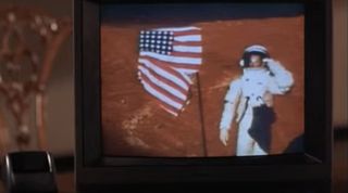 Harland Williams as Fred Randall placing his patriotic undergarments on Mars in RocketMan