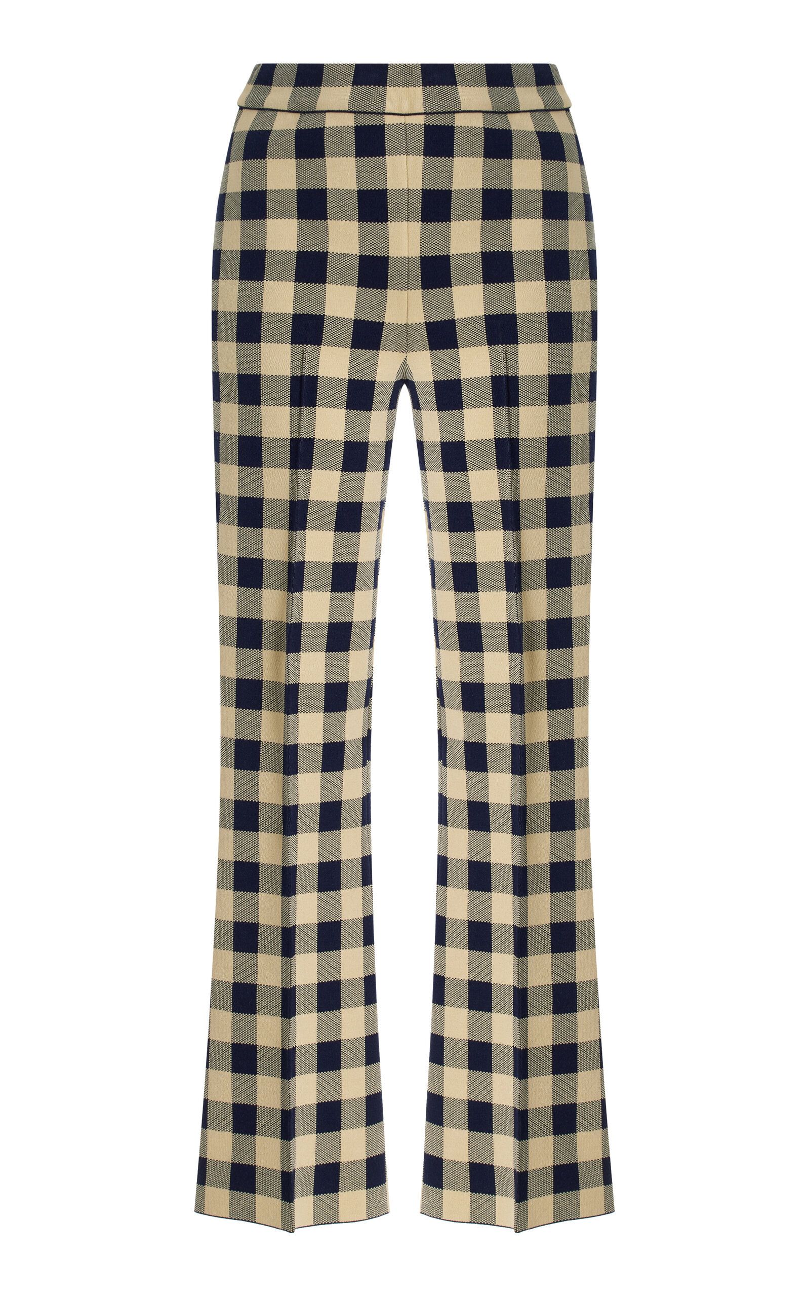 Kick Gingham Stretch-Cotton Knit Cropped Flared Pants