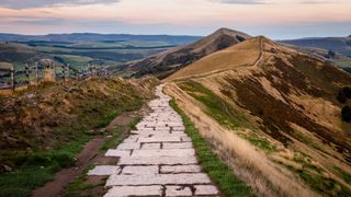 Path along to Mam Tor in the Peak District at sunset