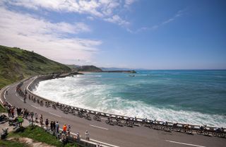 The Peloton passes the Atlantic Ocean on stage 3 of the 2023 Tour de France.