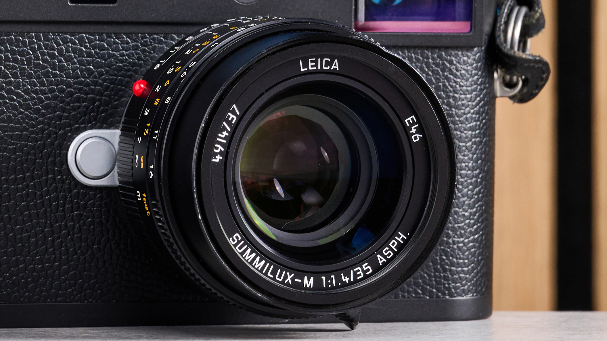 A black Leica M11-D rangefinder
