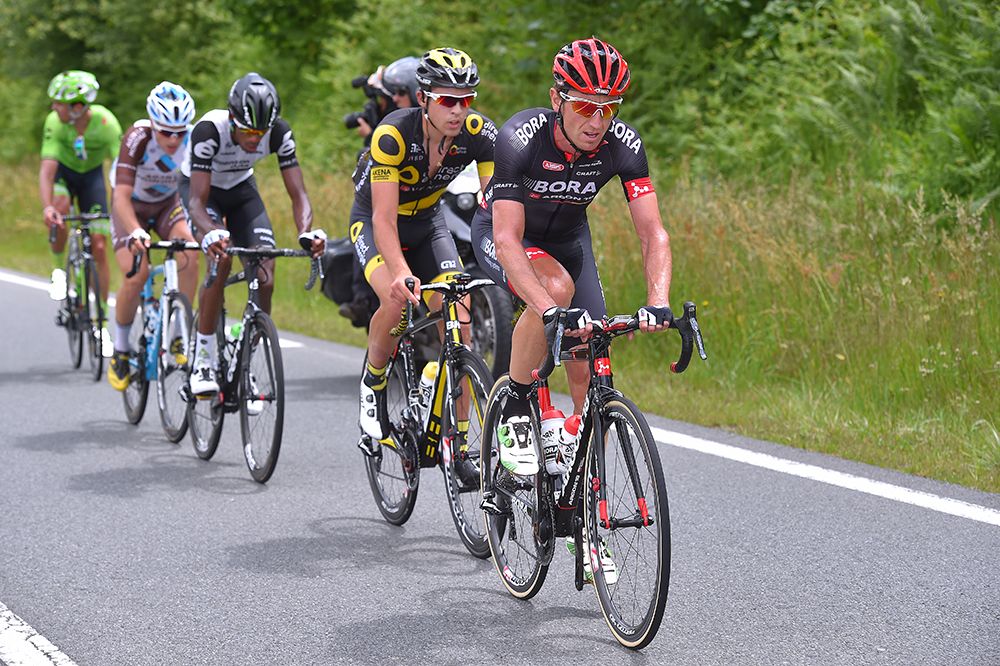 Bartosz Huzarski (Bora-Argon 18) in the breakaway on stage 2 of the Criterium du Dauphine