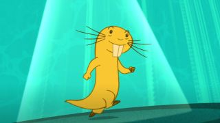 Rufus the naked mole rat in the video for the song "Naked Mole Rap"