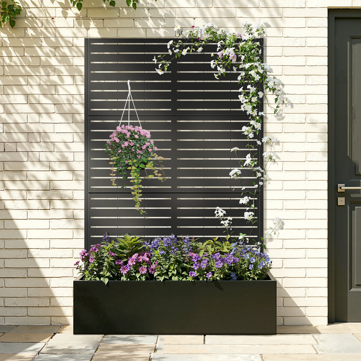 Latitude Run&amp;reg; Metal Planter Box With Trellis, Outdoor Raised Garden Bed With Privacy Screen for Climbing Plants, Metal Garden Bed With Drainage Holes, Metal Planter Box for Patio or Balcony &amp;amp; Reviews | Wayfair