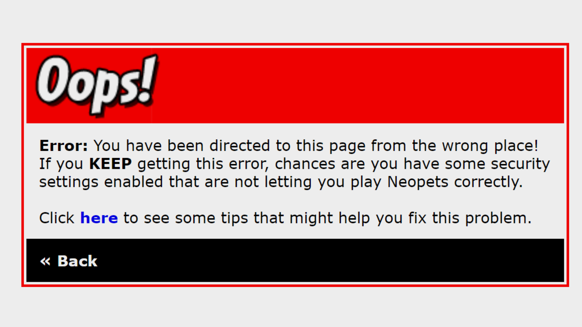 The Neopets error message on account deletion.