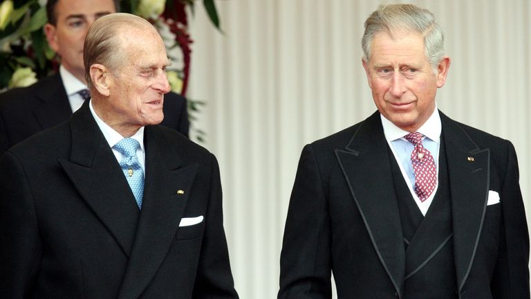 Prince Philip compared Prince Charles to a festive dessert, seen here attending a ceremony to greet The Emir of Qatar