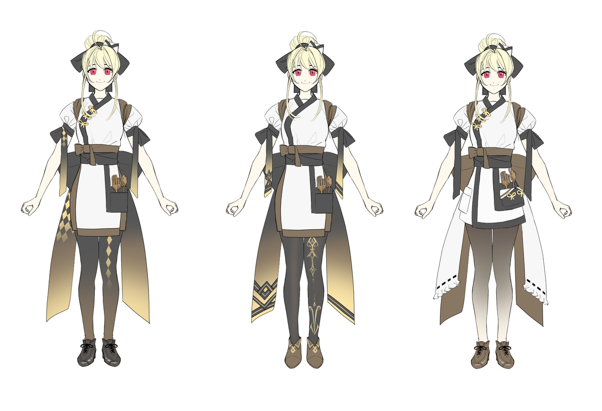 Concept art showin anime design characters for a fantasy video game