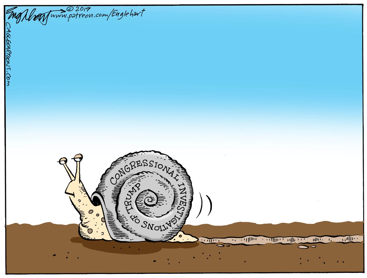 Political Cartoon U.S. Snail Pace Congressional Hearings Trump