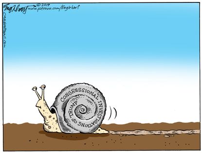 Political Cartoon U.S. Snail Pace Congressional Hearings Trump