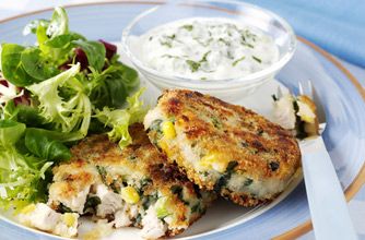 Phil Vickery&#039;s roast turkey hash cakes with yoghurt &amp; mint dressing