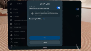 The Quest Link settings menu
